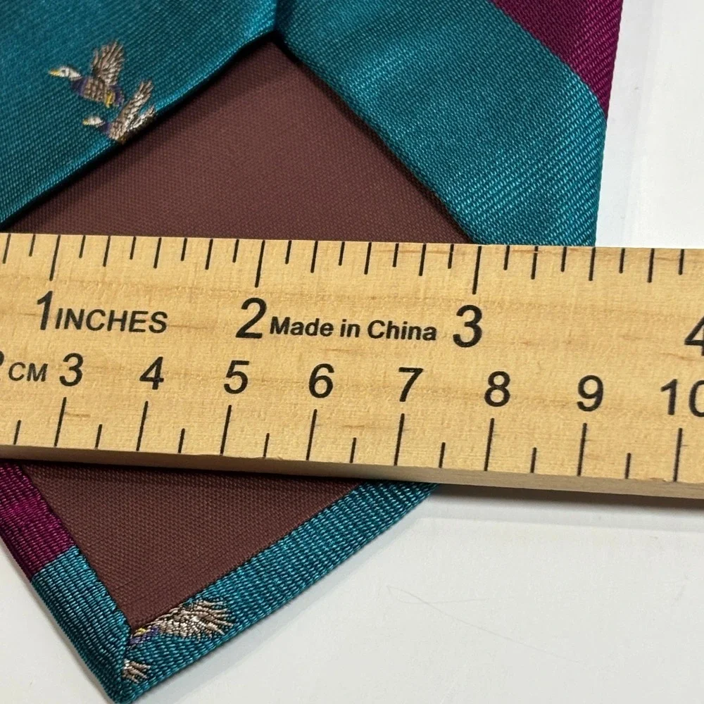 Chatham Ltd Necktie‎ Mens OS Teal Burgundy Mallard Duck Stripe Silk Handmade